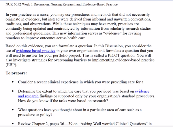 [Answered] NURS 6052 Week 1 Discussion: Nursing Research and Evidence-Based Practice