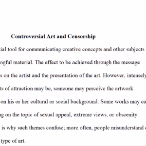 Chamberlain College of Nursing HUMN 303N week 7 assignment Controversial Art and Censorship