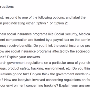 [Solved] POLI330N Week 8 Discussion: Government Regulations And Social Insurance Programs
