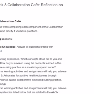 NR582NP Week 8 Collaboration Café: Reflection on Learning