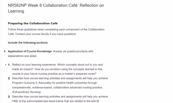 NR582NP Week 8 Collaboration Café: Reflection on Learning