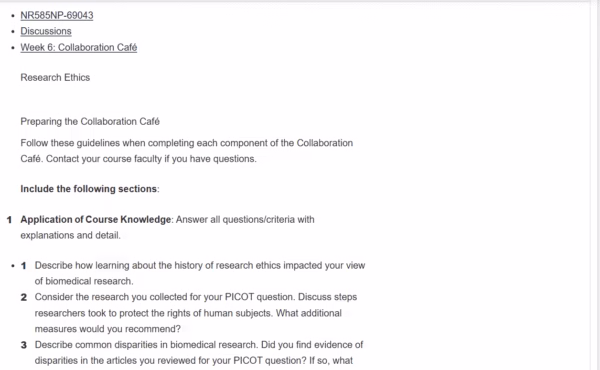 NR585NP-69043 Discussions Week 6: Collaboration Café Research Ethics