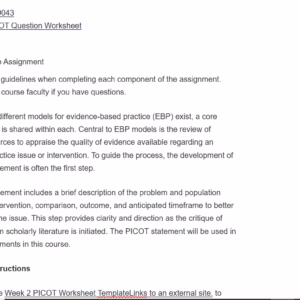 NR585NP-69043 Week 2: PICOT Question Worksheet