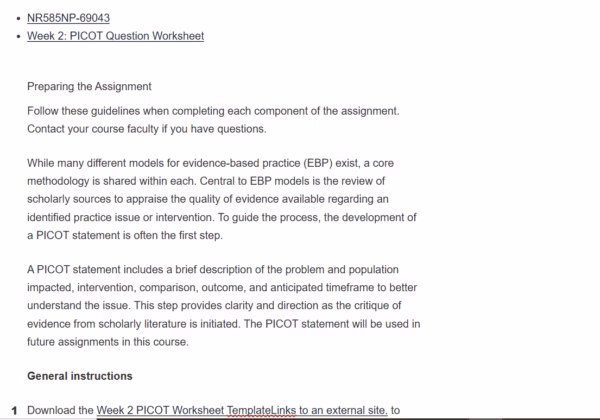 NR585NP-69043 Week 2: PICOT Question Worksheet