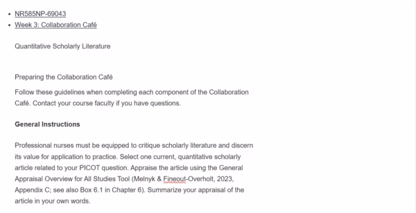 NR585NP-69043 Week 3: Collaboration Café Quantitative Scholarly Literature